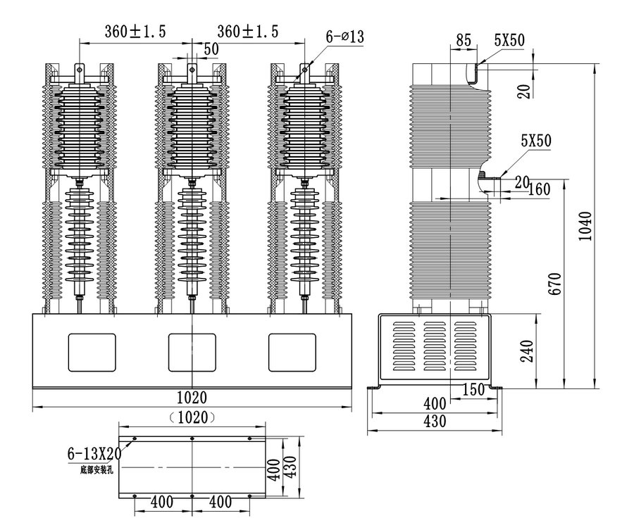 LHJCZ7-40.5/160/250/400/630ϵ��(���O)������ս��|���Y�������γߴ�D